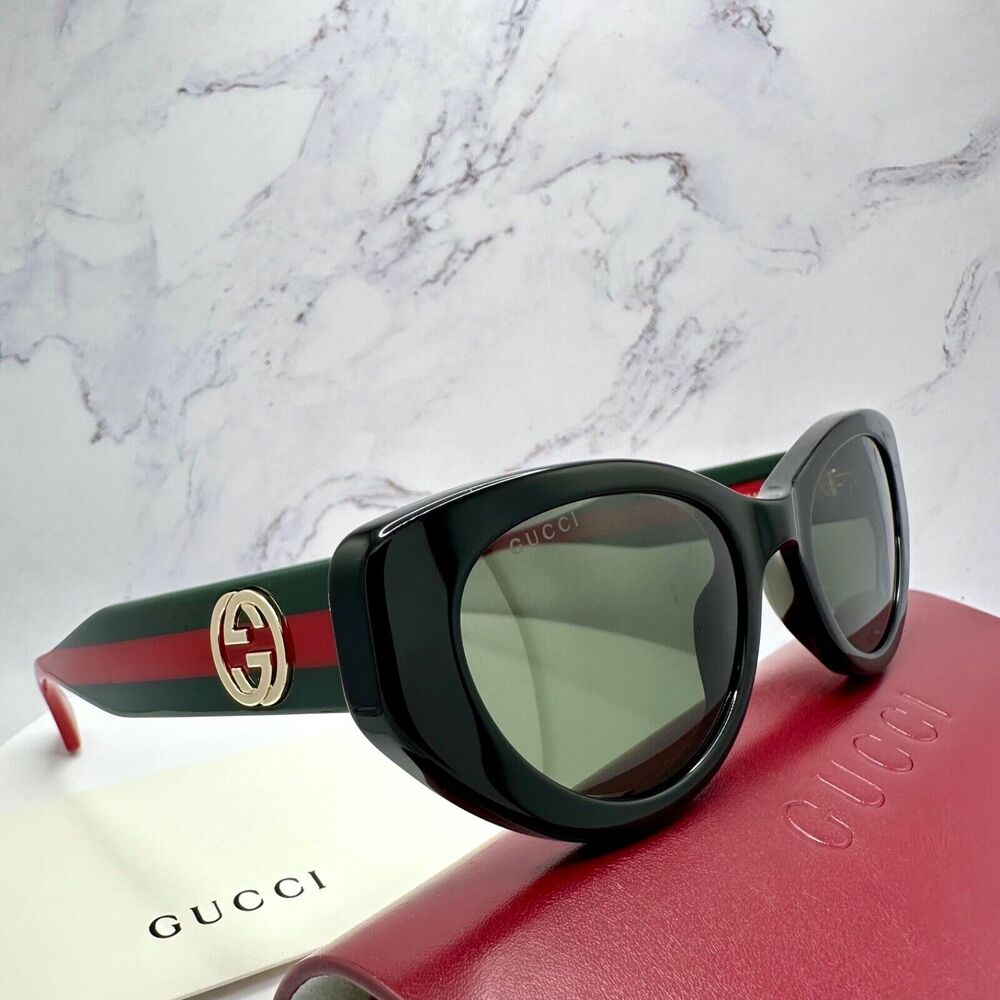 LUXURY GUCCI Sunglasses Black Gold Newest Collection GG1862S Metal Logo Cat Eye